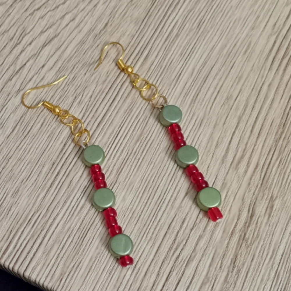Hand Crafted red and green Christmas statement beaded Earrings